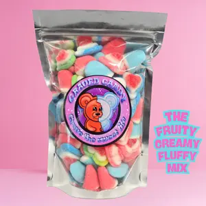 The Fruity Creamy Fluffy Gummy Mix | Sugar Marshmallow Fruit Gummies with Sour Blue Raspberry and Strawberry