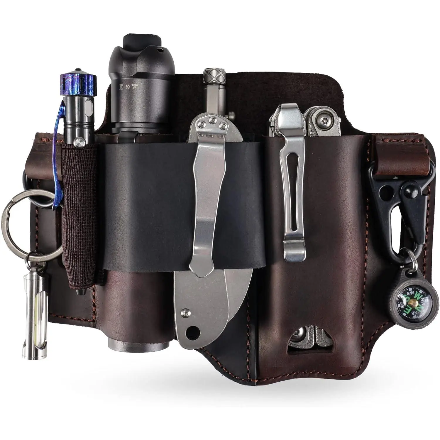 Leather Multitool Sheath - Compact EDC Belt Organizer with Belt Loop, Keychain Holder, Easy to Clean, Durable, Stylish for Leatherman Tools, Flashlight, Pen, Work Use, Men's Gift