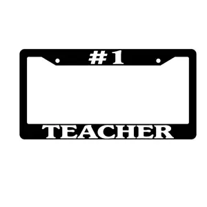 #1 Teacher Black Aluminum License Plate Frame | Best Teacher Ever Heavy Duty Metal Auto Accessory