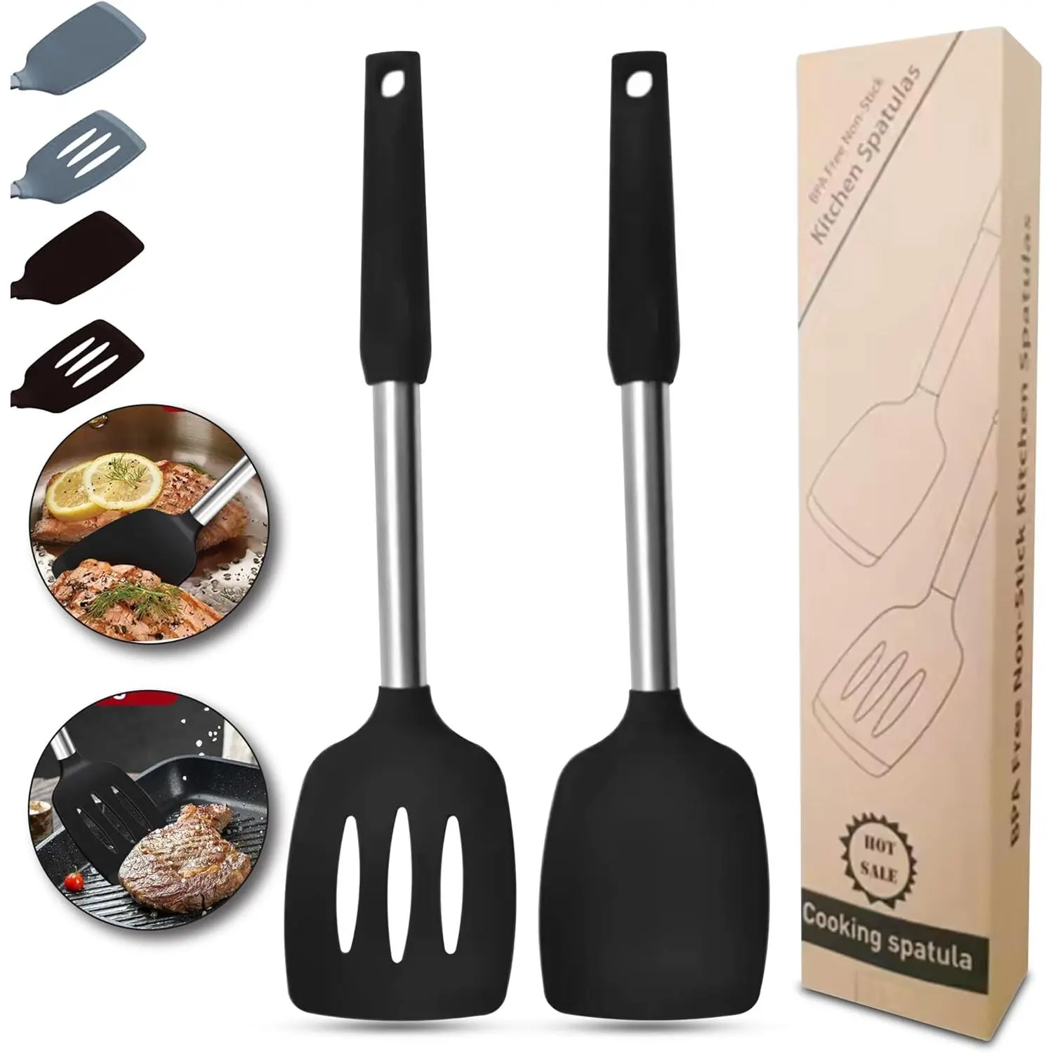 Silicone Spatulas set for kitchen: Heat Resistant Turner & Slotted Silicone Spatula for Cooking, Non  Kitchen Utensils, Ideal kitchen spatula turner for Eggs & Pancakes - Black