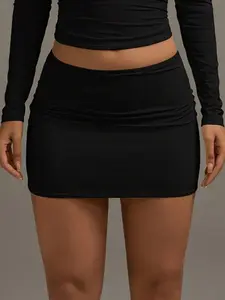 American Street Style Basic Solid Color Sexy Bodycon Short Skirt, Perfect for Summer Dates, Travel, Daily Wear, Office Commute