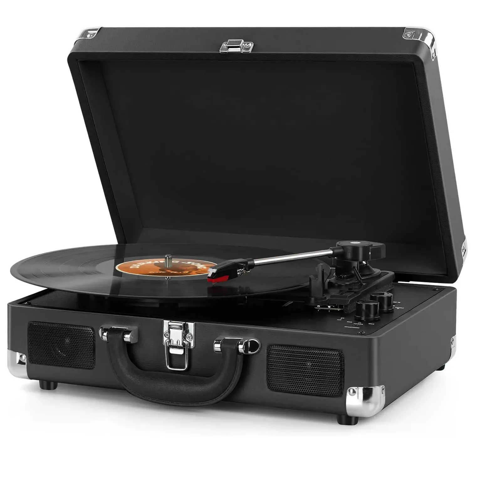 Portable Wireless Vinyl Record Player - 3-Speed Playback, 7"/10"/12" Compatibility, Bluetooth Connectivity, Stereo Speakers, Aux Input, Vinyl Adaptor, Valentine’s Day Gift