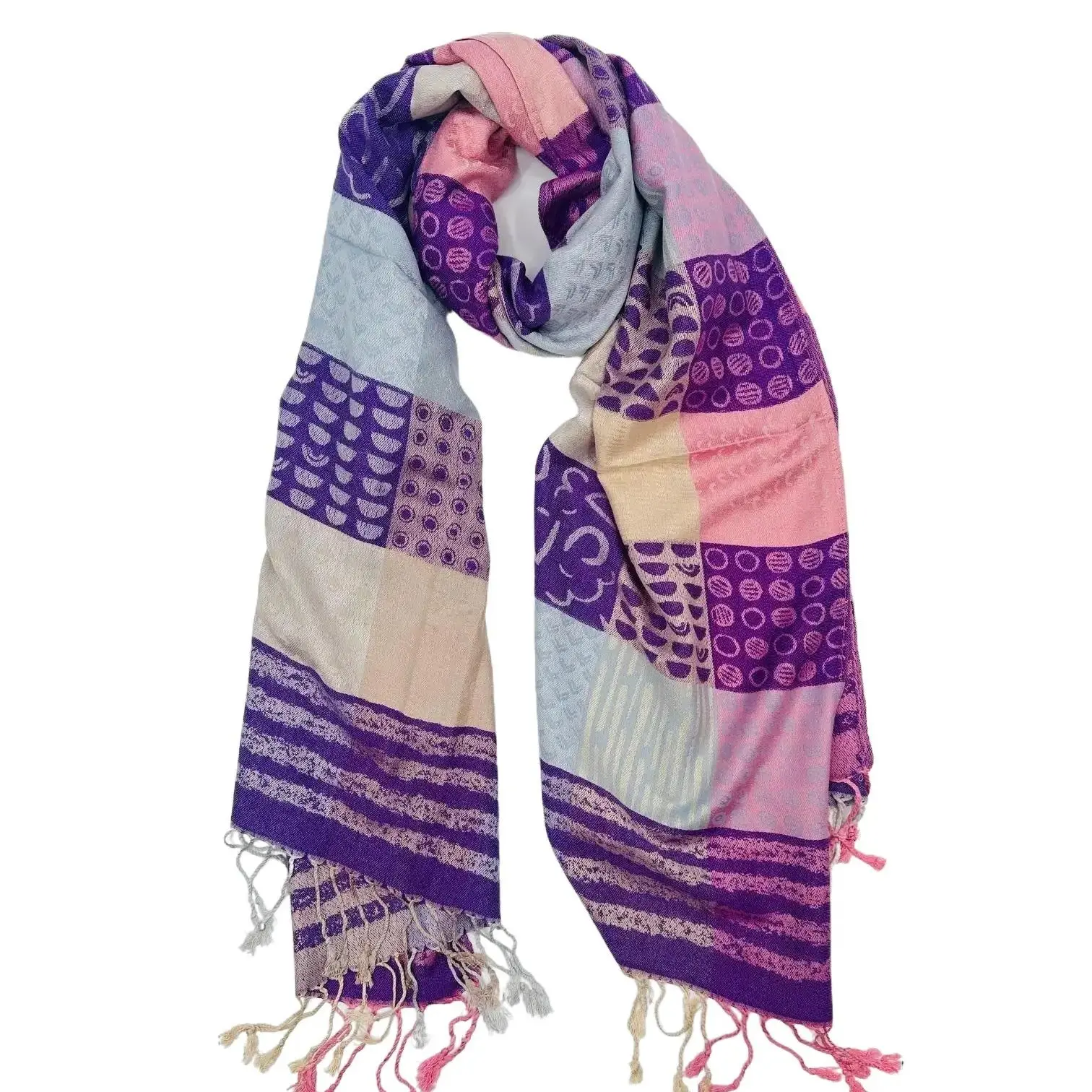 Stunning Pink and Purple Patchwork Cashmere Pashmina Made in Turkey - Elegant Design & Versatile Use for Various Occasions