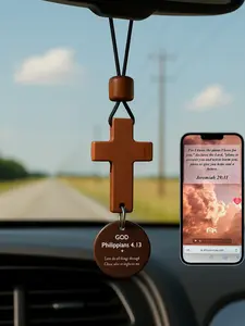 Car Cross Bible Verses Daily Cross Pendant for Rearview Mirror Jesus God Christian Decorative Ornament with Daily Encouragement from God's Word Compatible with 95% of Smartphones - Decoration