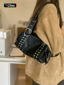 High-End Metal and Soft Leather Boston Bag, PU Leather Crossbody Shoulder Bag, Large Capacity Fashion Bag for Daily Use, Parties, Travel