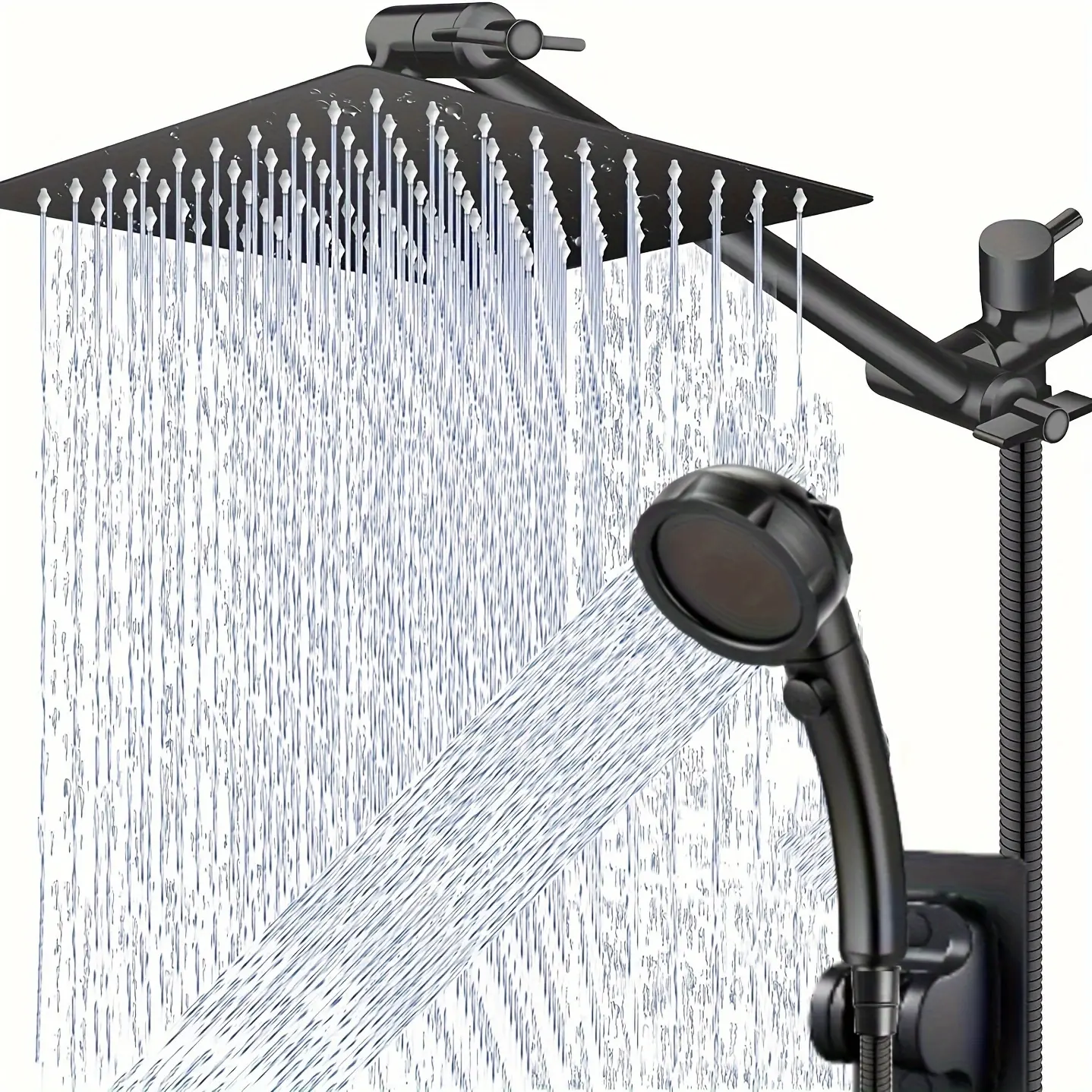 High-Pressure Dual Head Handheld Showers Combo - 8/10 in High-Pressure Rain Showerhead, 11 in Adjustable Extension Arm, 3-Setting Handheld Showerhead
