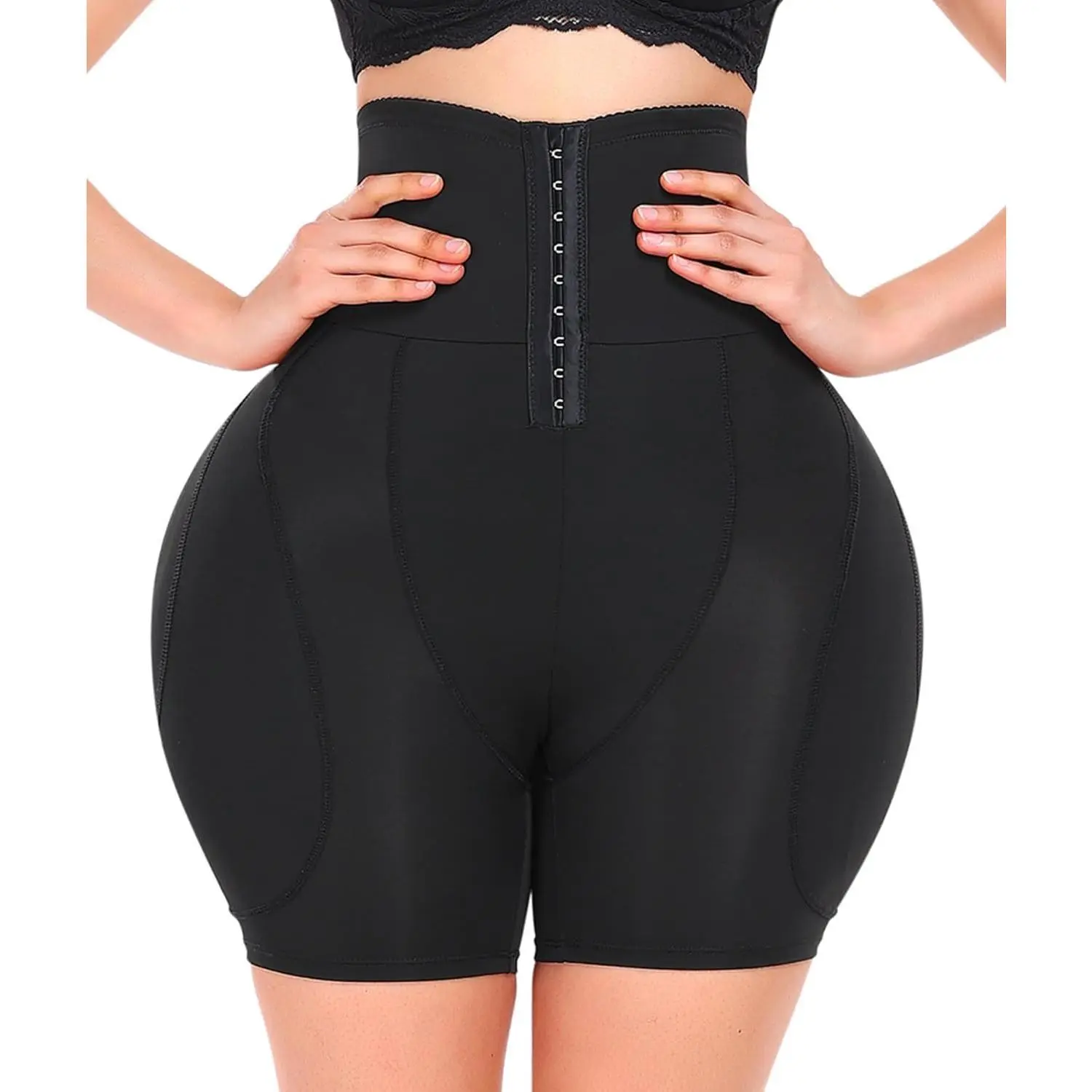 Women Plus Size Hip Padded Booty Lifter Shapewear Thicker Booty High Waist Butt Lifter Removable 4 Pads Control Panty for Bigger Butt