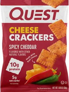 Quest Nutrition Spicy Cheddar Blast Cheese Crackers, Low Carb, 12 Count (1.06 oz bags) - Snack, Crunchy