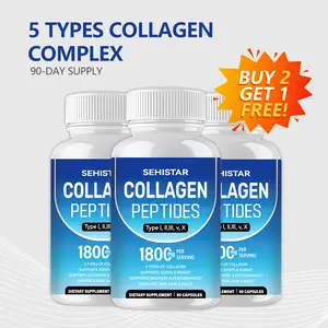 SEHISTAR Multi Collagen Peptides Capsules - 1800mg Hydrolyzed Collagen Protein, GMO-Free, Types I,II,III,V,X, Beauty Nail Healthcare Supplement, Skin Care, Joint Support - 90 Count