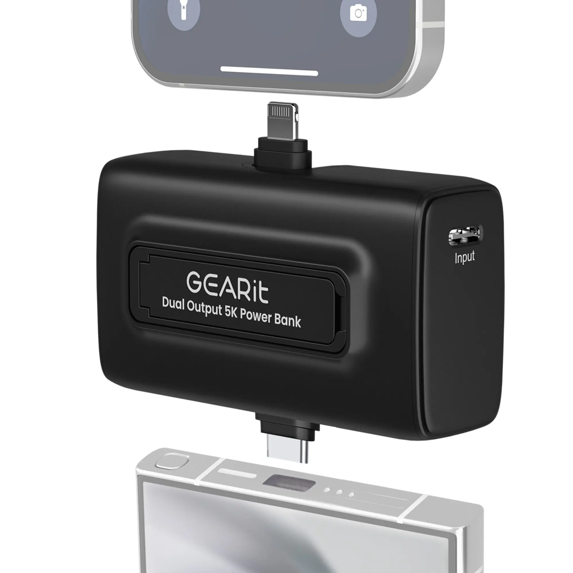 GEARit 5000 mAh Portable Power Bank - Compact Portable Charger for Phones & Mobile Devices, Phone Accessory with Built-in USB-C-Lightning Connectors for On-the-Road Charging