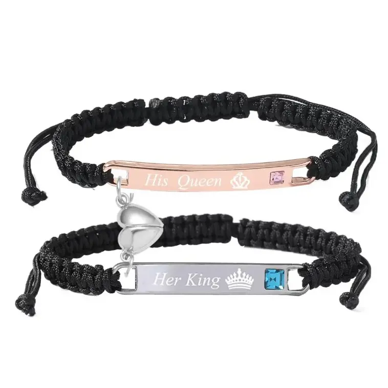 Classic Handmade Rope Bracelets for Couples, Matching Magnetic Set with Alphabet Initial Charms - Cute Gifts for Boyfriend, Boyfriend Gifts Cute, Casual Wear, Daily, Yes, Unisex, Wedding