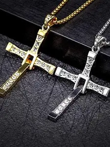 Cross Necklace, Fast & Furious Dominic Torretto Cross Pendant Necklace, Vin Diesel Stainless Steel Cross Charm Jewelry, Cuban Cross Necklace