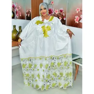 Women's Modest Islamic Floral Dashiki Bazin Gown - 2026 Ankara White Traditional Embroidery Dress, Long Sleeve Hip-Hugging Formal Wear, Nigerian Prom Dress for Weddings