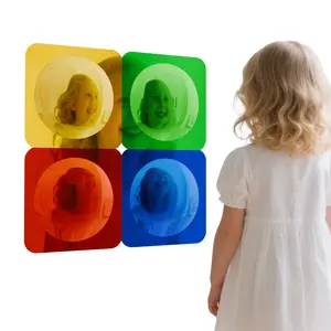 4 Pcs Sensory Wall Mirror Acrylic Bubble Mirror Wall Decoration for Kids Classroom Kindergarten Sensory Room Science Classroom Decompression Space (10 x 10 Inch,Red,Yellow,Green,Blue)