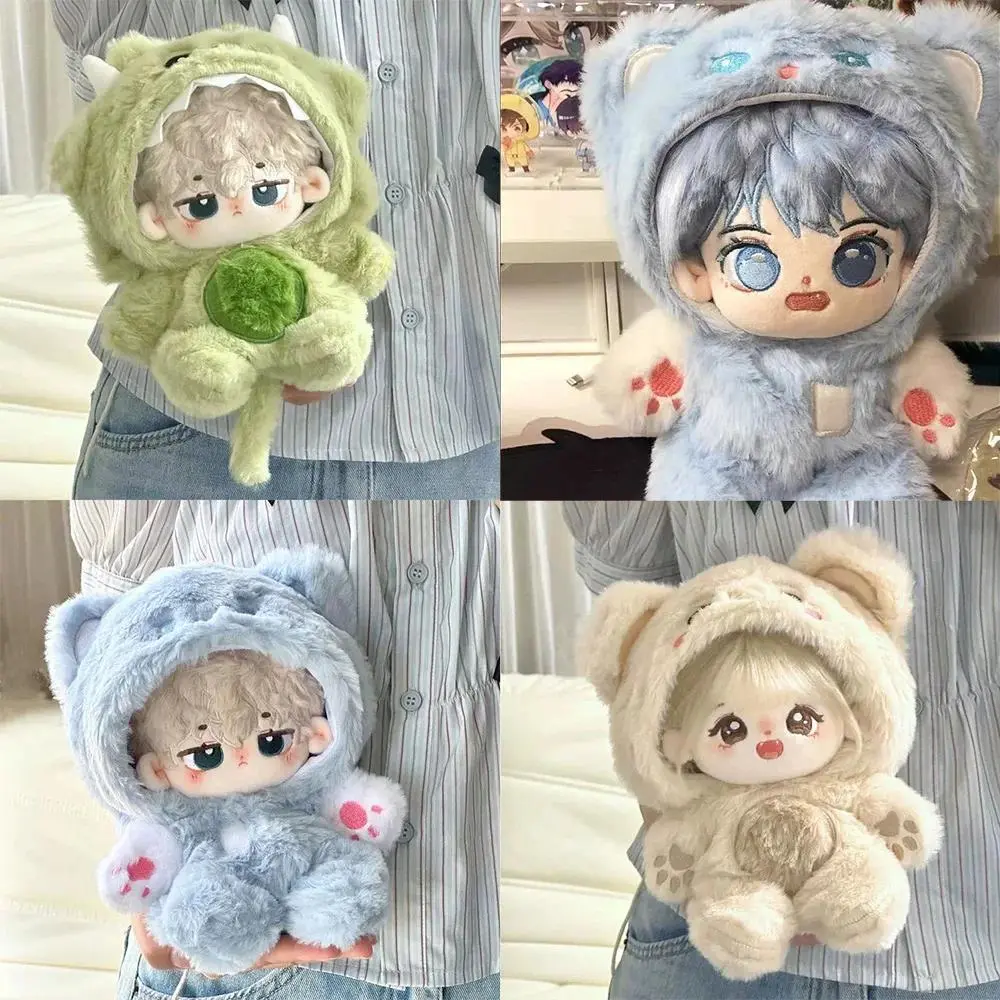 20cm Plush Doll Clothes – New Animal Series Fluffy Bunny Hooded Jumpsuit Cute Winter Outfit for Doll, Kawaii Gift, Not Dolls