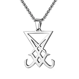 Mens Lucifer Sigil Necklace Seal of Satan Pendant Necklace