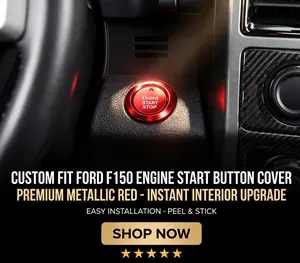 Ford F150 Accessories - Premium Red Aluminum Engine Start Stop Button Cover Trim Custom Fit Interior Mod Easy Peel & Stick Anti-Scratch Upgrade for F150 Owners