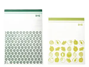 IKEA ISTAD Resealable Bags, Patterned Green, Pack of 8, Reusable Zip Lock Food Storage Bags, Leakproof Airtight Freezer & Pantry Organizer Bags for Kitchen, Meal Prep & Travel Storage