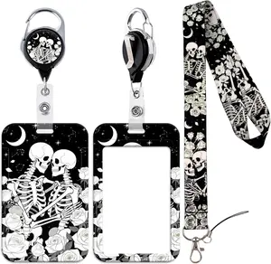 Skeleton Lanyards for ID Badges, Cool ID Badge Holder with Lanyard Retractable Badge Holder Reel, Men Women Key Lanyard