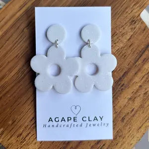 White flower earrings | Hypoallergenic | Polymer Clay earthy jewelry