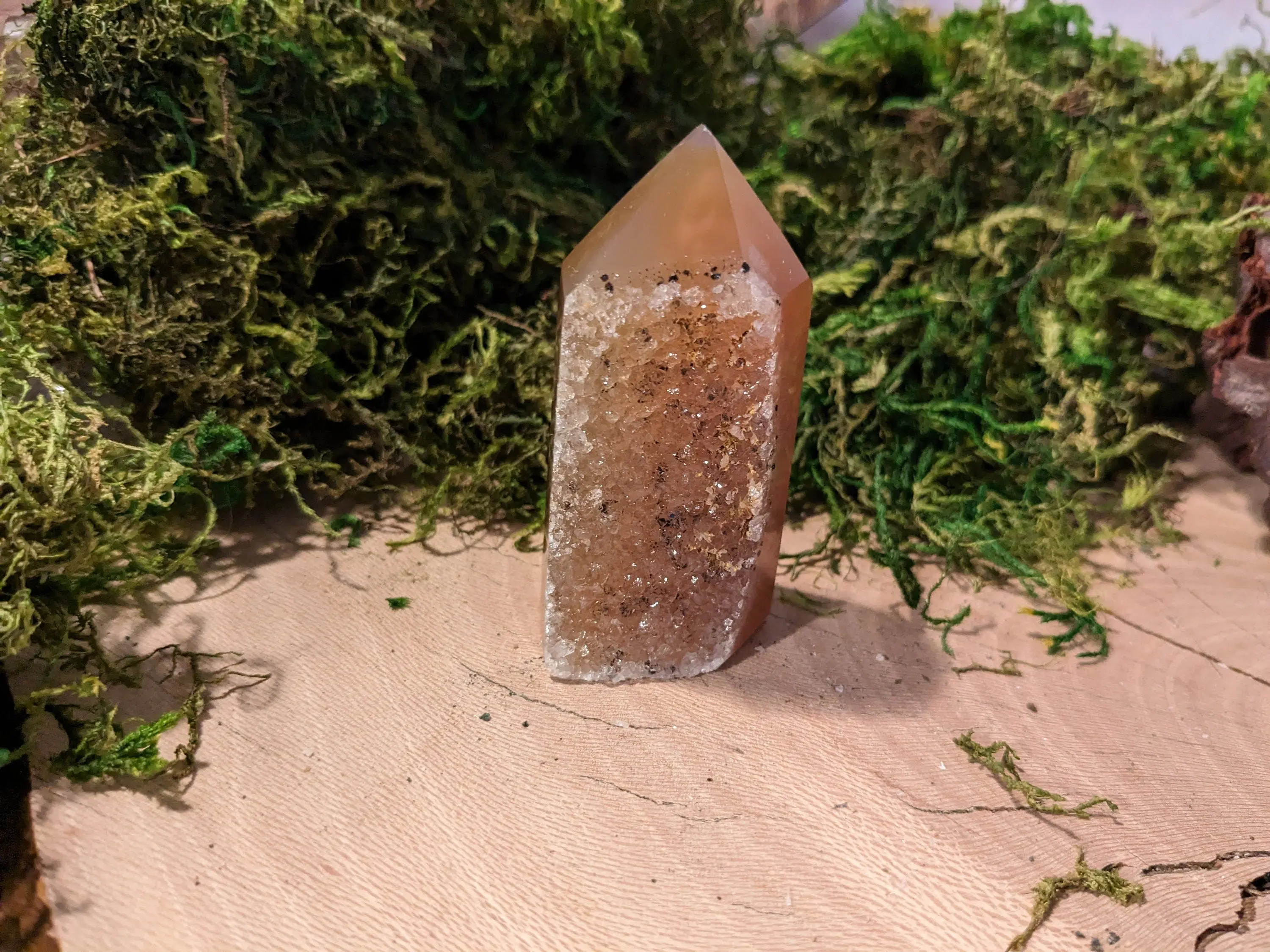 Brown Druzy Agate Tower Polished Point Natural Banded Brazilian Geode Gemstone Healing Crystal Mineral Specimen Quartz Drusy Cave Sparkly