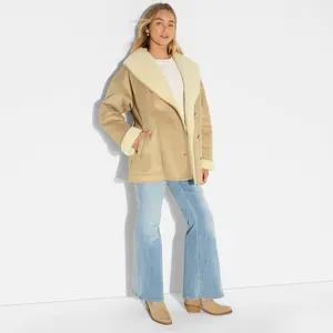 Women's Shawl Collar Shearling Coat - Wild Fable