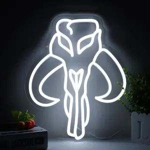 White-Bull Skull Neon Sign Gaming Neon Sign, Star and Wars Led Signs,GameRoom Decor,Outer Space Gaming Wars Decoration,Game Art Light for Man Cave, Game Signs for Men,Teens,Gamers