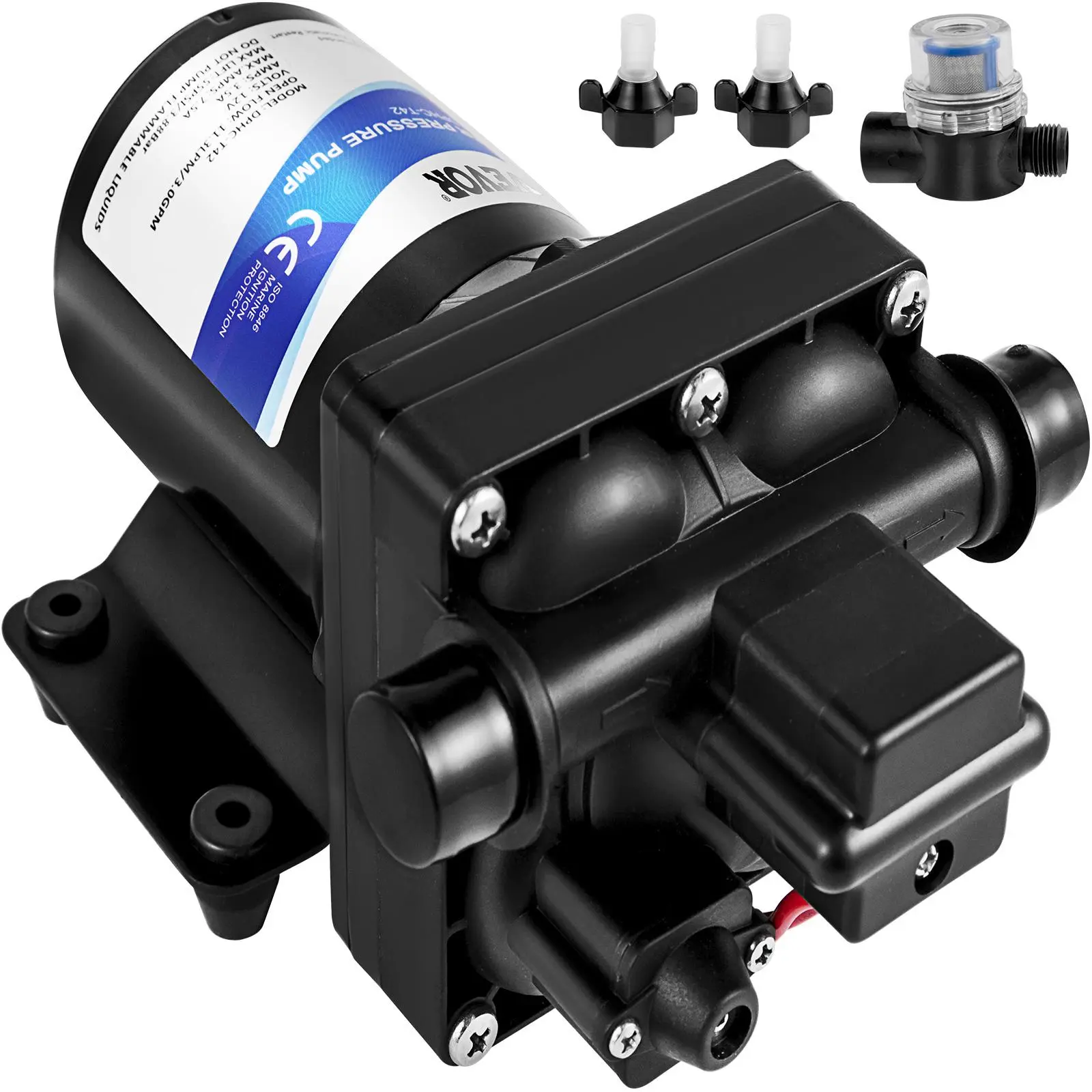【summerfinds】VEVOR Fresh Water Pump, 12 V Self Priming Sprayer Pump, 3 GPM RV Water Pump, with Pressure Switch 55 PSI Self Priming Water Pump, Detachable Strainer 12V Diaphragm Pump for RV Camper Marine Boat Lawn