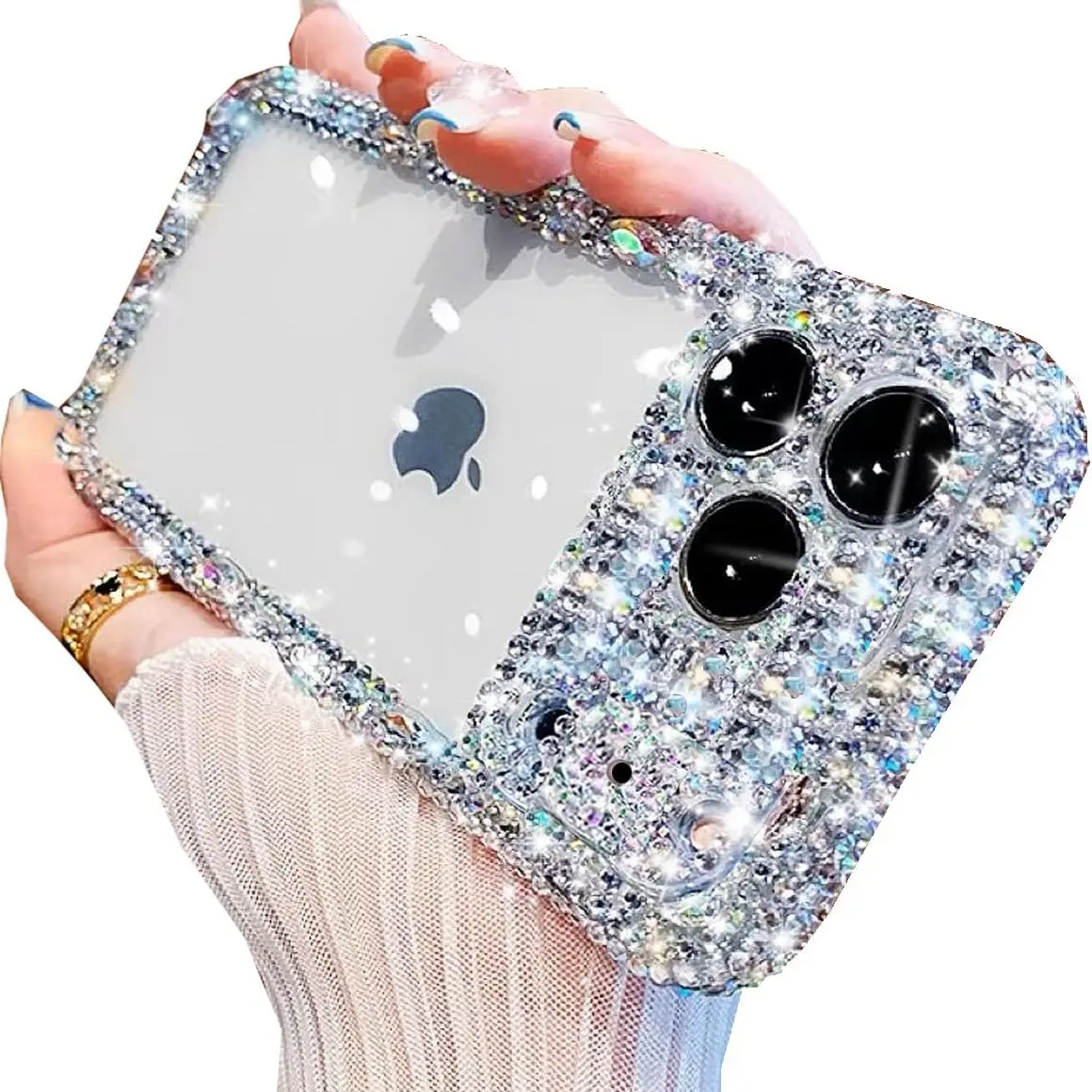Clear Glitter Case Cute Luxury Bling Sparkly Diamond Rhinestone Camera Protection Soft TPU Bumper Shockproof Protective Women Girls Slim Phone Case Cover Accessories TPU Smartphone Cover for iPhone 17 17air 17 Pro 17 Pro Max 11-16 Promax Casing
