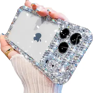 Clear Glitter Case Cute Luxury Bling Sparkly Diamond Rhinestone Camera Protection Soft TPU Bumper Shockproof Women Girls Slim Phone Case Cover for iPhone 17 17air 17 Pro 17 Pro Max 11-16 Promax