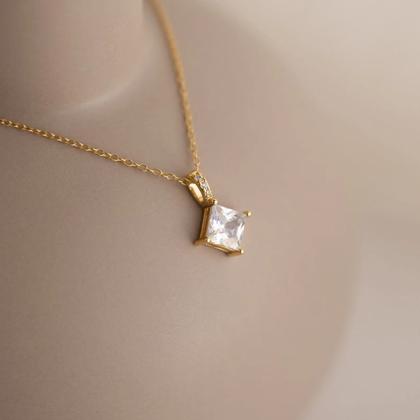 Carina Diamond Necklace by Caitlyn Minimalist - Dainty Princess Cut Crystal Necklace - Dainty Diamond Pendant Necklace - Bridal Jewelry - Perfect Gift for Wife