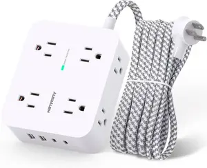 HANYCONY Protector Power Strip, 8 Outlets, 4 USB Charging Ports (2 USB C), Multi Plug Outlet Extender, 5Ft Braided Extension Cord, Flat Plug, ETL-Certified Wall Mount Desk Charging Station for Home Office