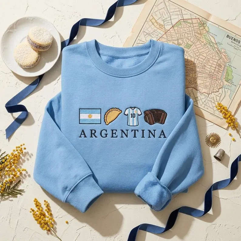 Argentina Soccer Messi 10 Heritage Icons Embroidered Shirt, Argentine Pride Tee, Buenos Aires Souvenir Hoodie, Gift with Name Sweatshirt