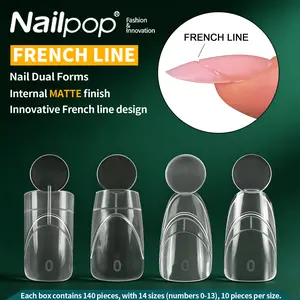 140Pcs French Line Dual Nail Forms, Gel Extension Molds with Pre-Defined Smile Line, Matte Surface for Strong Adhesion, 14 Sizes for French Manicure