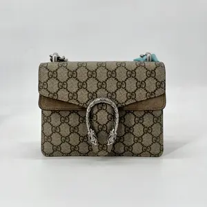 Pre-owned GUCCI canvas Shoulder Bags GG Supreme Monogram Small Dionysus Taupe