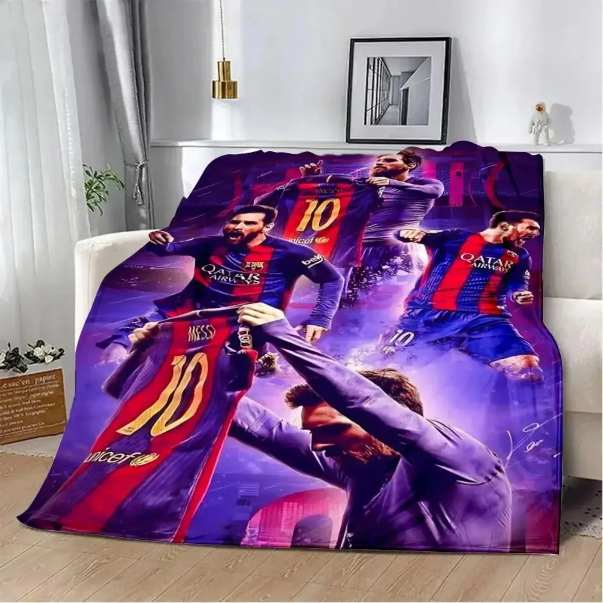 Leo Messi Blanket NO.10 Football Blanket Football Fans Gifts  Soft Flannel Blanket Suitable for Sofa Beds Living Rooms Beloved By Both Adults and Children Birthday Gifts Holiday Party Home Decor