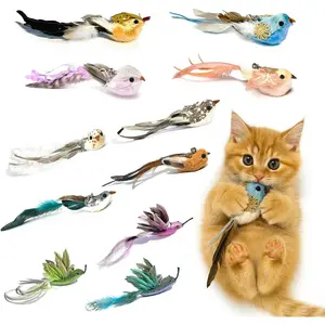 11PCS Realistic Bird Cat Toy Refills – Handmade Feather Cat Toys with Bell, Clip-on Cat Wand Attachments – Interactive Cat Toys for Indoor Cats, Refill Set for Wand Toy or Cute Home Décor