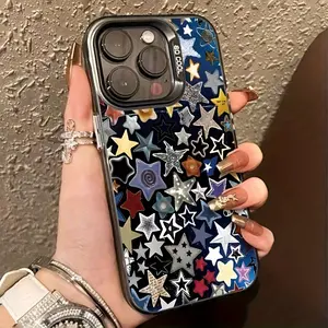 A Vibrant Star-Patterned Black Matte Phone Case That Offers Full Protection Against Falls, Compatible with Apple Models 15PROMAX, 15PLUS, 15PRO, 15, 14PROMAX, 14PLUS, 14PRO, 14, 13PROMAX, 13PRO, 13, 12PROMAX, 12PRO, 12, 11PROMAX, 11PRO, 11, XSMAX, XR, XS,