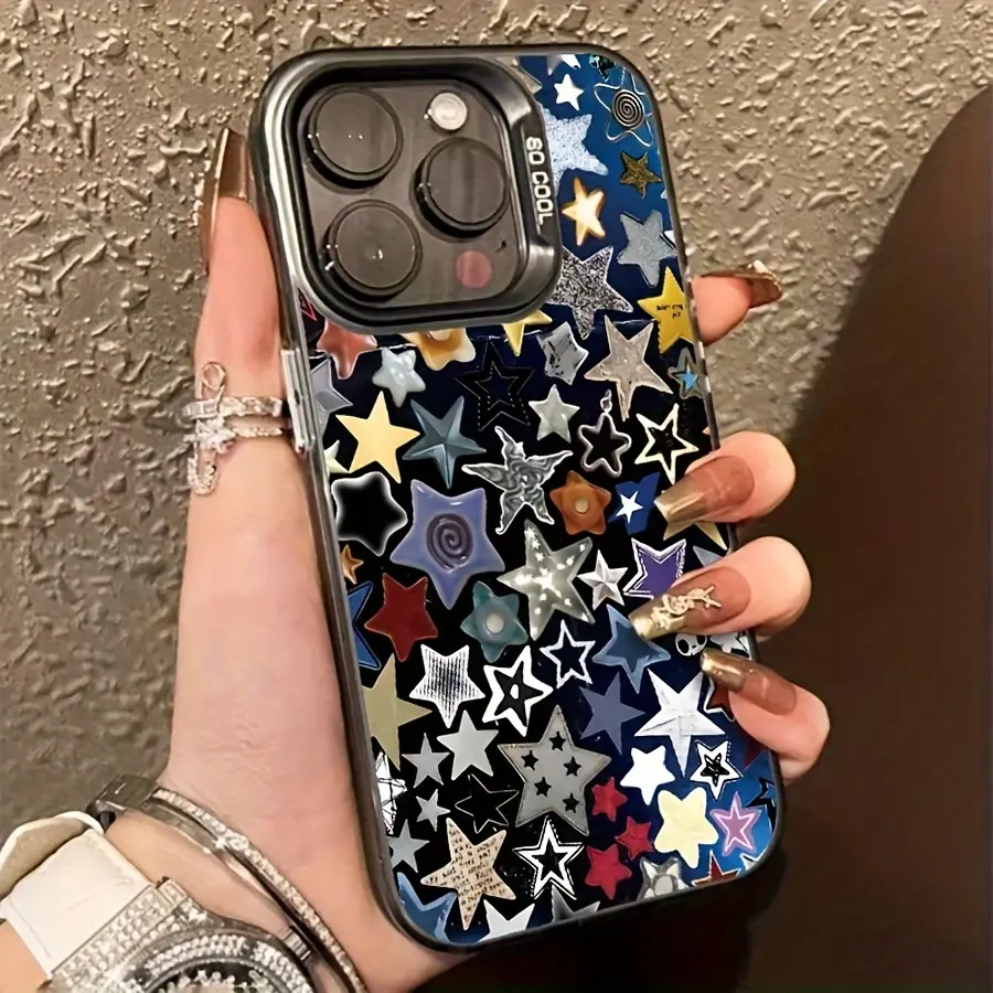 A Vibrant Star-Patterned Black Matte Phone Case That Offers Full Protection Against Falls, Compatible with Apple Models 15PROMAX, 15PLUS, 15PRO, 15, 14PROMAX, 14PLUS, 14PRO, 14, 13PROMAX, 13PRO, 13, 12PROMAX, 12PRO, 12, 11PROMAX, 11PRO, 11, XSMAX, XR, XS,