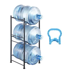 VEVOR 3 Tiers Water Jug Holder,  5 Gallon Water Bottle Holder, Single Row Water Bottle Rack for 3 Bottles, Heavy Duty Water Jug Rack for Kitchen, Office, Living Room, Black Organiser Adjustable