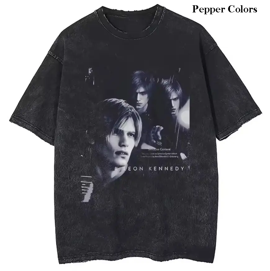 Leon Kennedy Triple Portrait Graphic Tee, Resident Evil Dark Aesthetic Shirt, resident evil shirt, Menswear Womenswear Top, Retro Gamer Streetwear