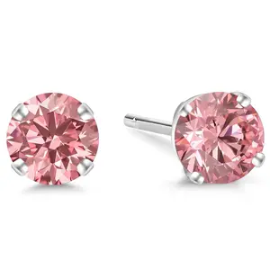 Gem Stone King 0.20 to 1 Cttw 14K Gold Lab Grown Diamond Stud Earrings | Gold Earrings For Women Men | Pink  Color | VS-VS Clarity