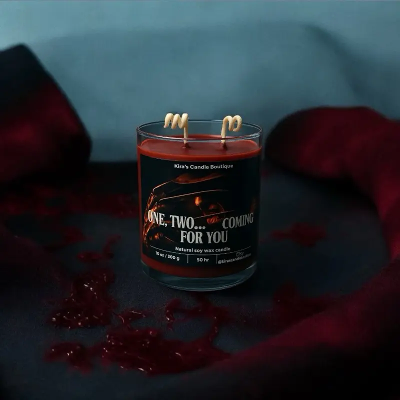 Freddy Krueger, Nightmare On Elm Street  - 10oz Natural Soy Wax, 50 Hours Burn Time, Non-Toxic, Glass Candle for Home Decor, Scented - Cozy, Autumn Handmade