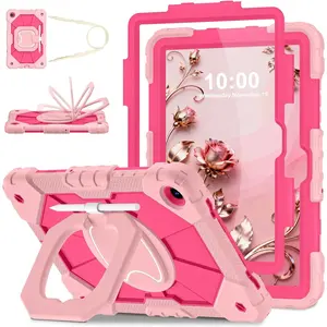 Case for Galaxy Tab A11 Plus/A9 Plus 11 Inch,Shockproof Cover for Samsung Tablet A11+/A9+ Case with Screen Protector 360 Rotating Stand Pencil Holder Shoulder Strap,Rose Gold Pink