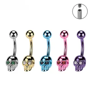 Stainless Steel Skull Belly Button Ring Lightweight G23 Titanium Internally Threaded Skull Belly Ring - Ideal for New Piercings