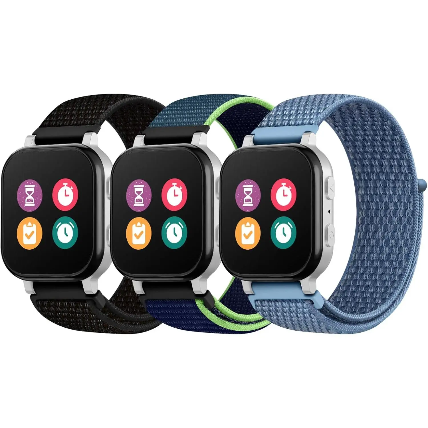 P-WBA016   3 Pack Kids Nylon Bands Compatible with Gizmo Watch 3 2 1/Gabb Watch 3e 3 2 1/Sync UP Watch/Cosmo Jr Track Watch, 20mm Hook & Loop Soft Breathable Velcro Watch Band for Boys & Girls