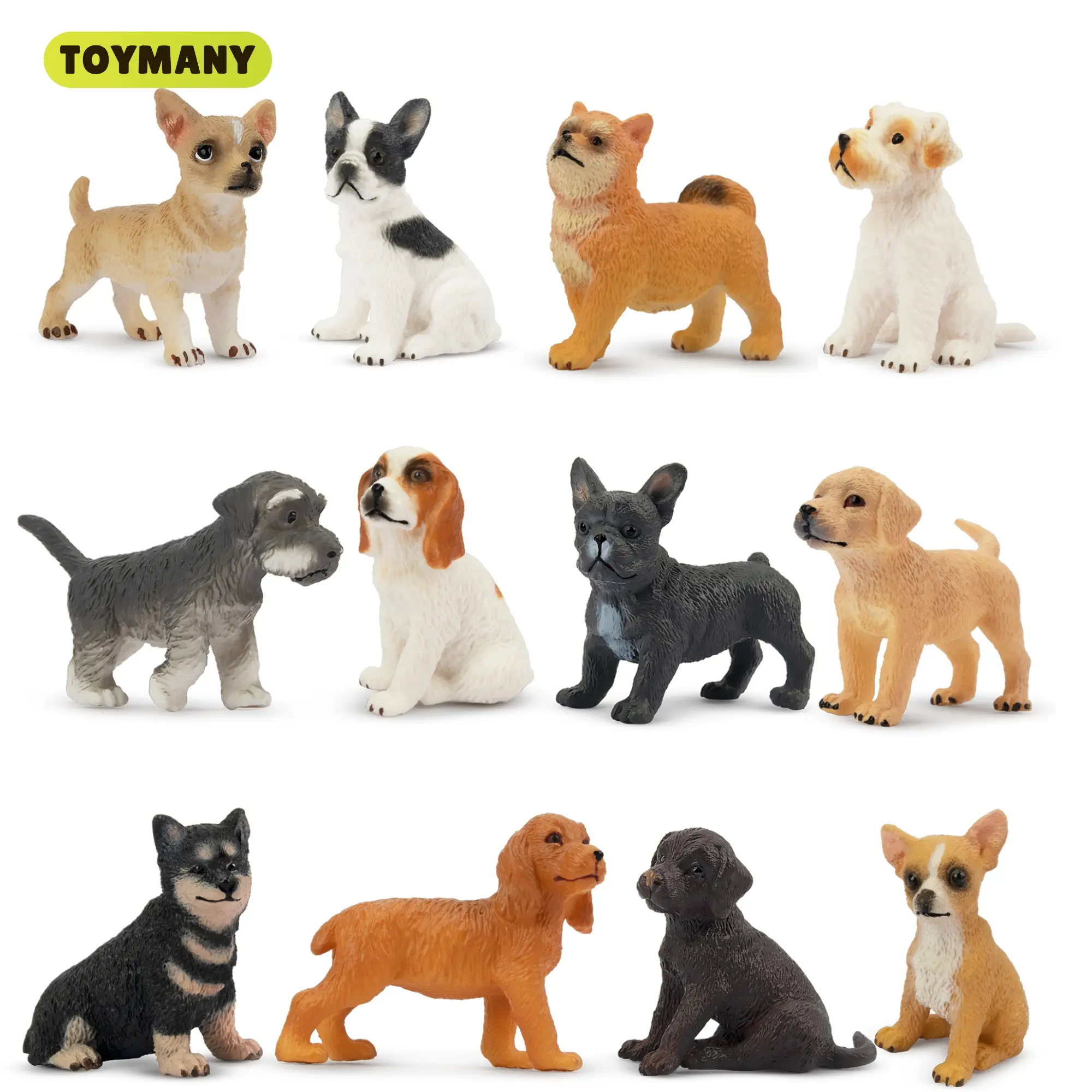 TOYMANY 12PCS Mini Dog Animal Action & Model Figures Set, Realistic PVC Plastic Hand-Painted Puppy Combo, Cake Topping & Mini Gifts for Kids (Easter, Christmas), Model Figure, Miniature Realistic Animals