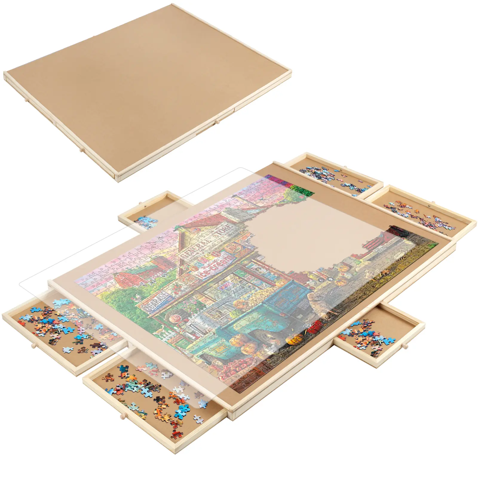 1500 Pieces Rotating Plastic Puzzle Board with Drawers and Cover, Dual-Sided 35"x27" Tilting Portable Puzzle Board, Jigsaw Puzzle for Mom Adults