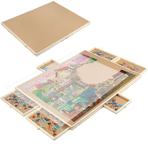 1500 Pieces Rotating Plastic Puzzle Board with Drawers and Cover, Dual-Sided 35"x27" Tilting Portable Puzzle Board, Jigsaw Puzzle for Mom Adults