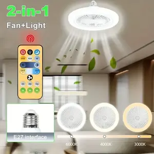 LED Ceiling Fan Light, E27 Screw Fan Light with 3 Wind Speed & Remote Control, Smart Easy Mounting Ceiling Fan for Bedroom, Kitchen & Living Room